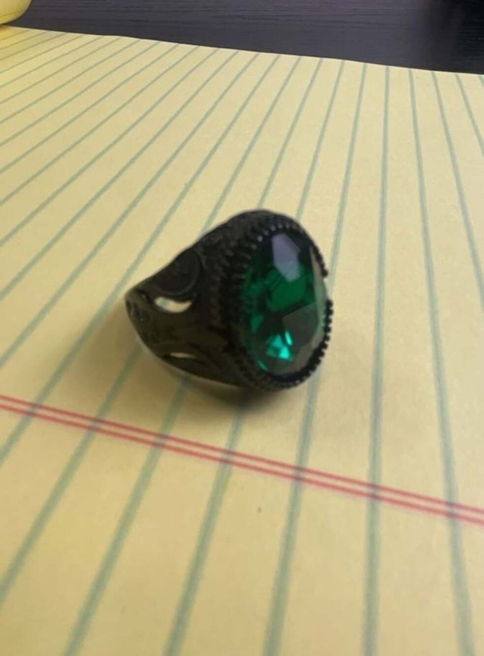 Vintage Ottoman Style Green Stone Black Ring